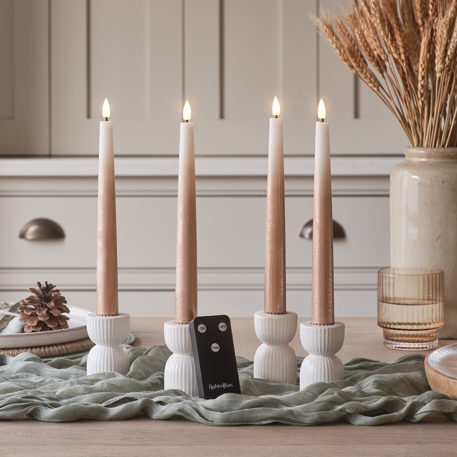 4er Set LED Stabkerzen in Bronze-Ombré