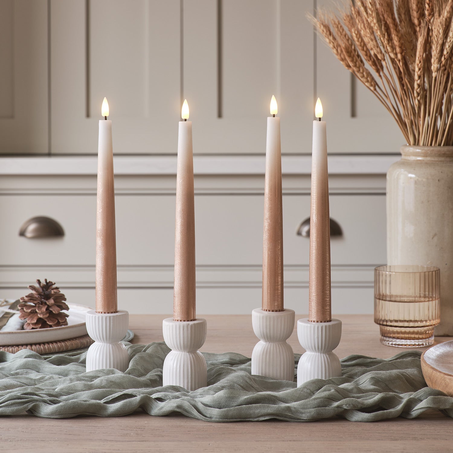4er Set LED Stabkerzen in Bronze-Ombré