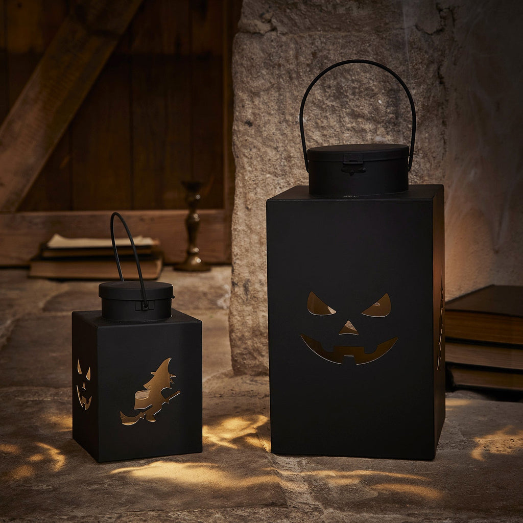 2er Set schwarze Halloween Laternen aus Metall