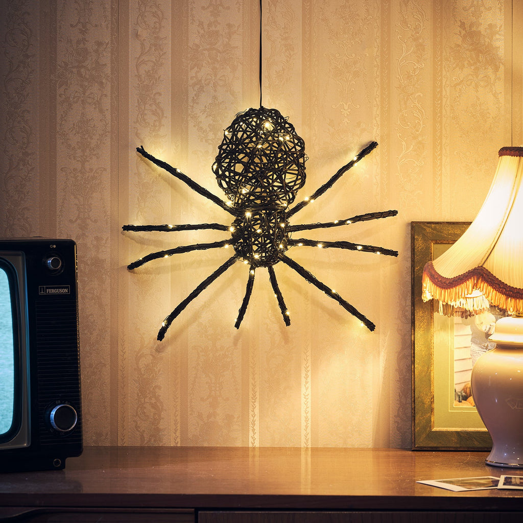 34cm LED-Spinne aus Rattan