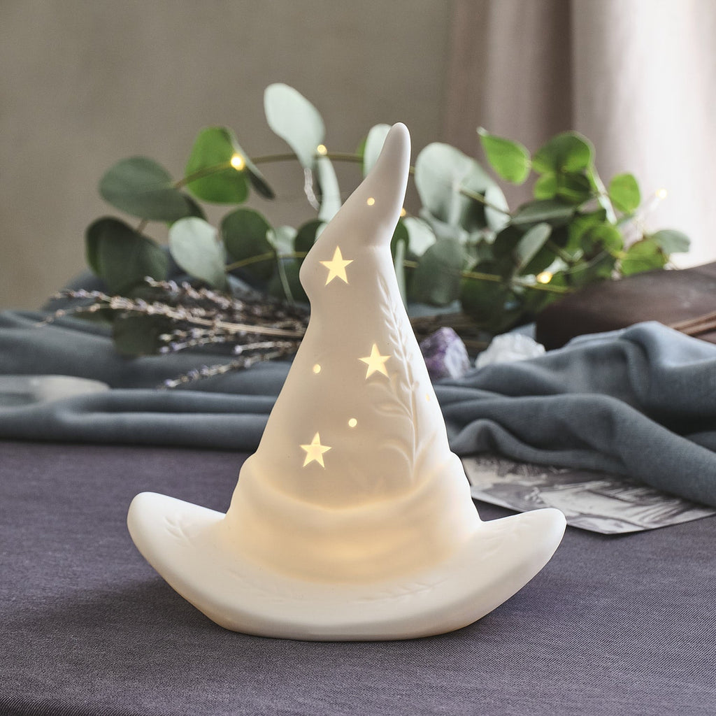 Porzellan LED-Hexenhut Deko mit Timer