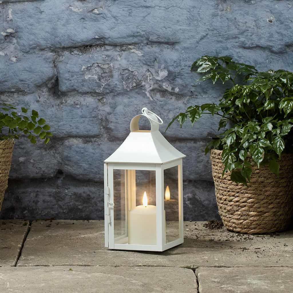 25cm Gartenlaterne weiß mit LED-Outdoor-Kerze