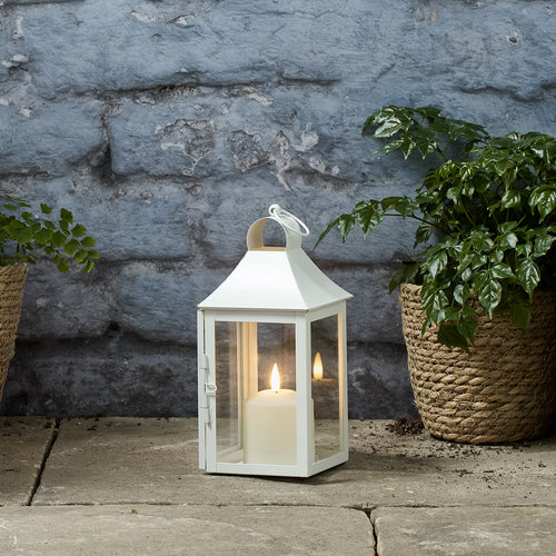 25cm Gartenlaterne weiß mit LED-Outdoor-Kerze