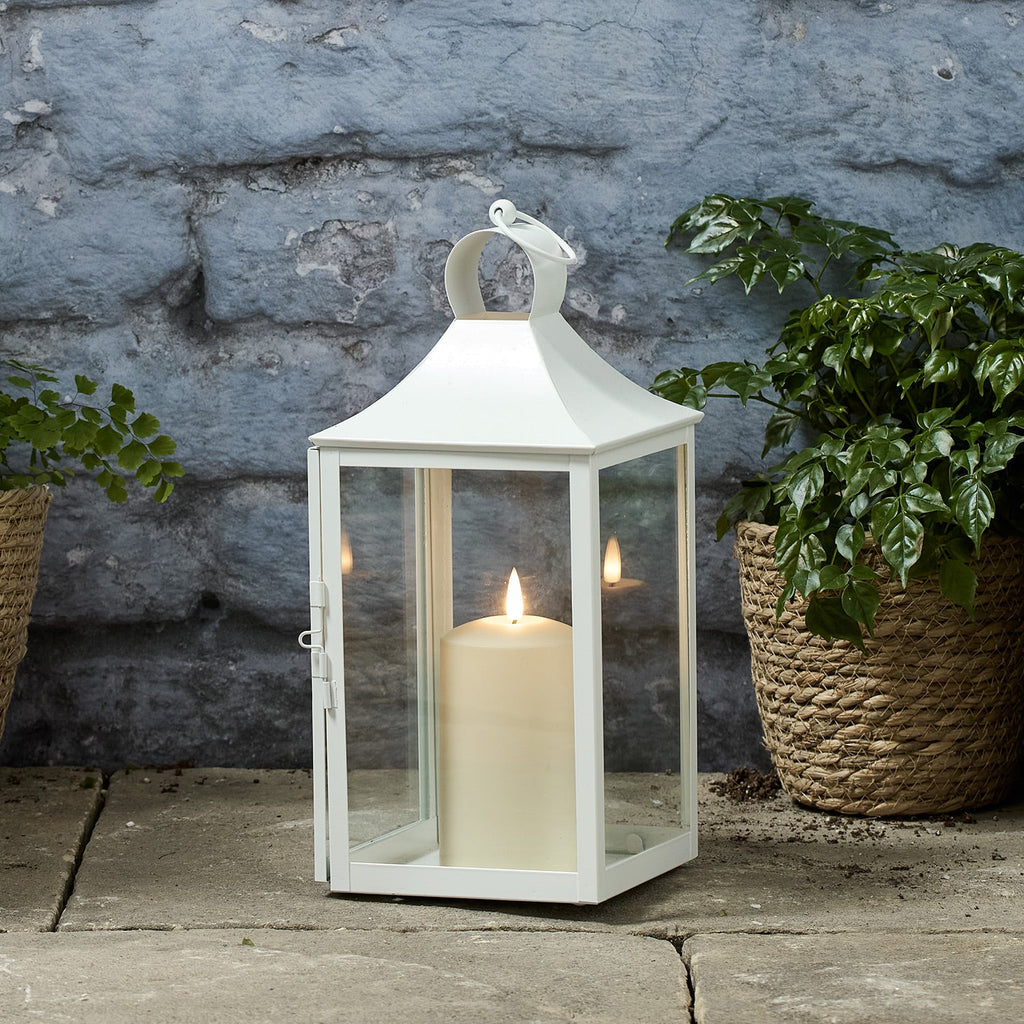 34cm Gartenlaterne weiß mit LED-Outdoor-Kerze