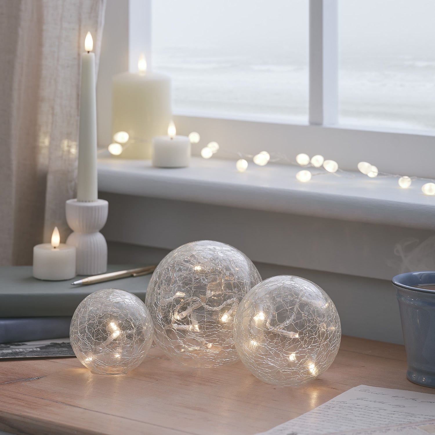 3er Set LED Glaskugeln warmweiß