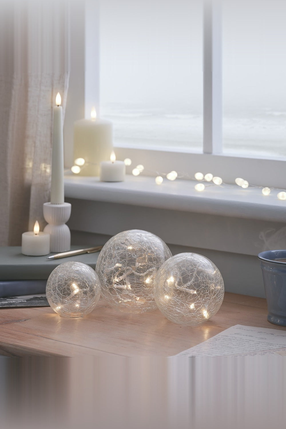 3er Set LED Glaskugeln warmweiß