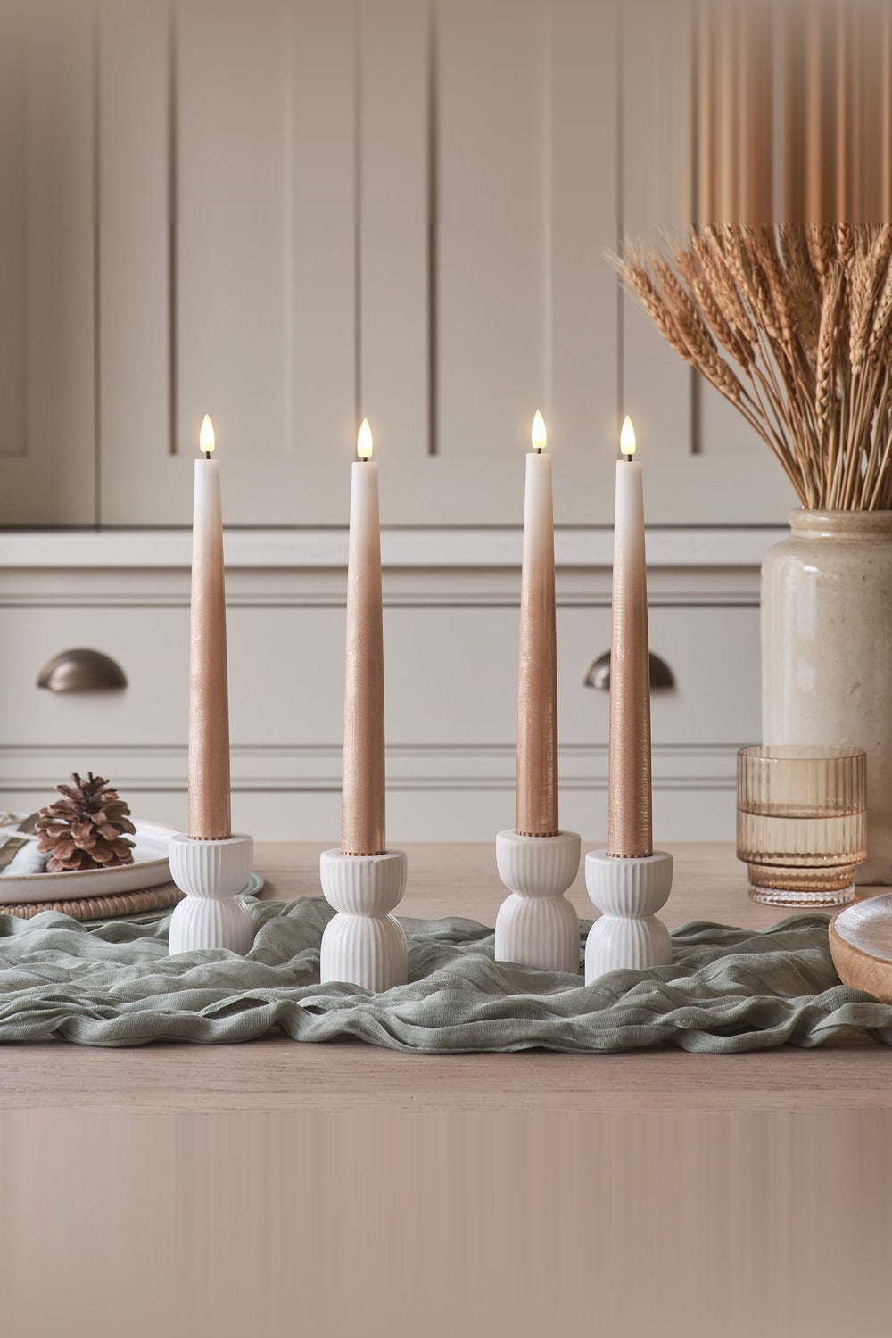 4er Set LED Stabkerzen in Bronze-Ombré mit Fernbedienung