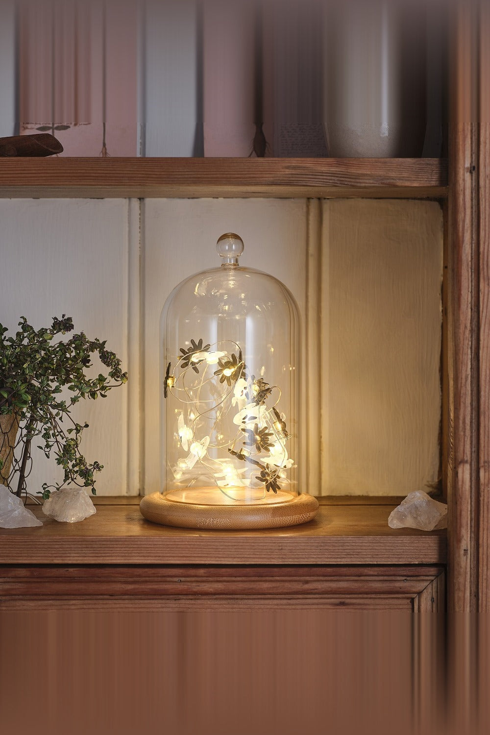 Set aus Glaskuppel & Mikro-LED-Lichterkette mit Geistern und Spinnen